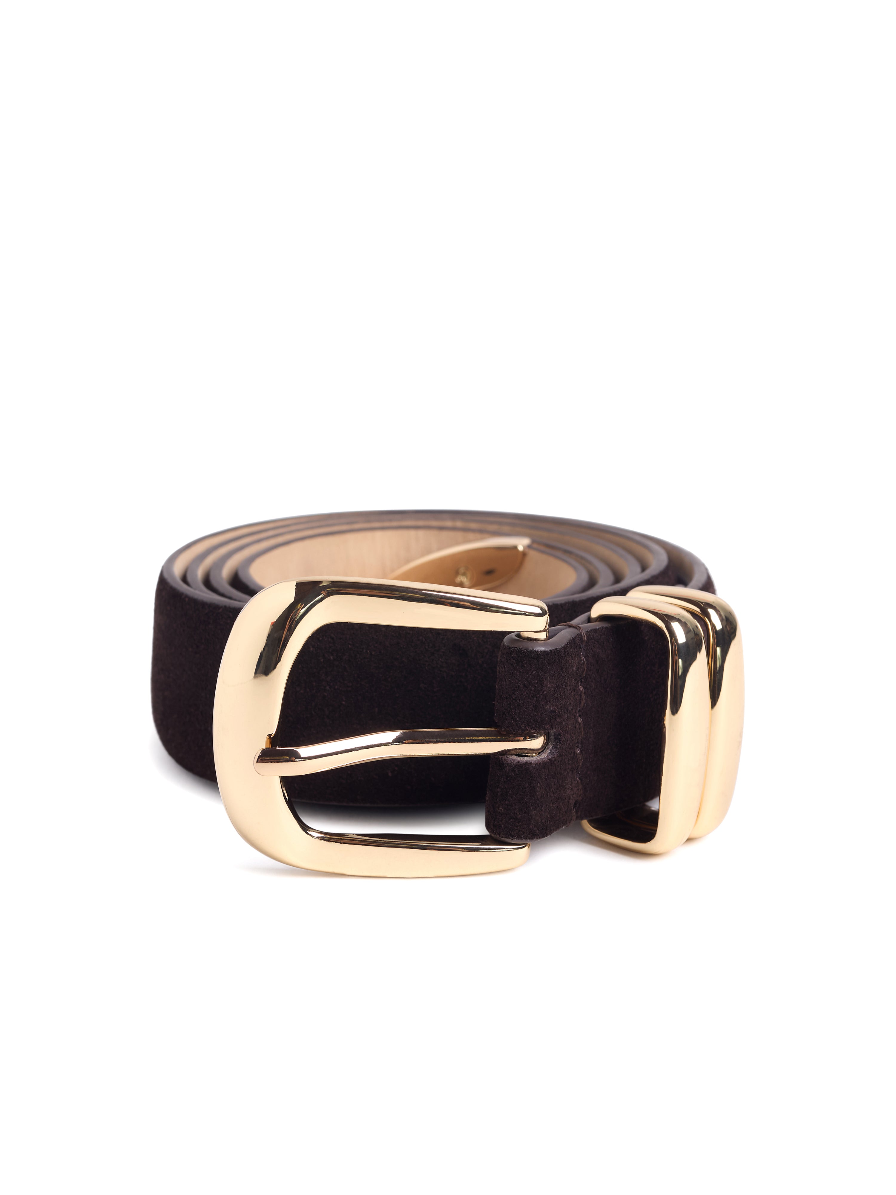 The Suede Jordan Belt - Chocolate/Polished Gold-Favorite Daughter-Happy on Main