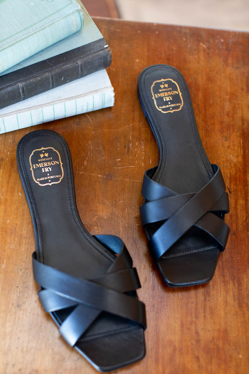 Fortuna Slide - Black Leather-Emerson Fry-Happy on Main