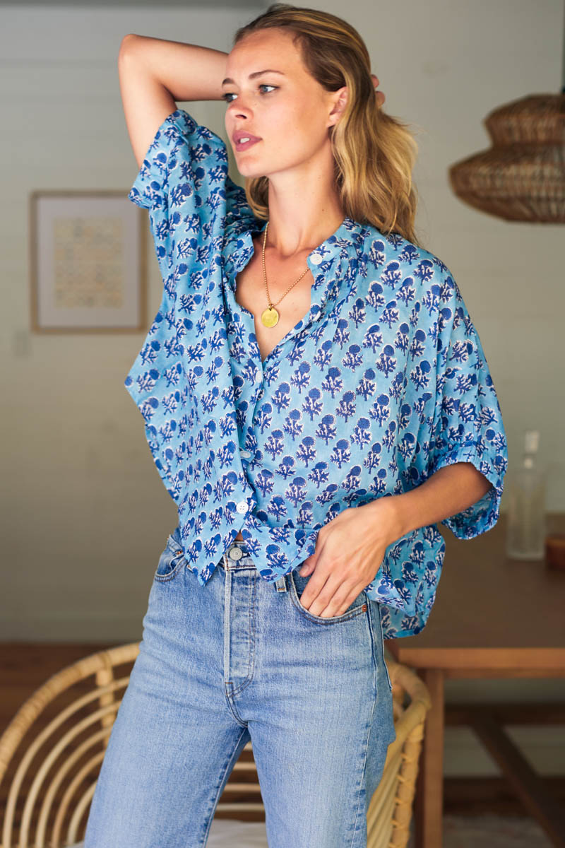Mandarin Collar Top - Little Marigolds Danube Organic-Emerson Fry-Happy on Main