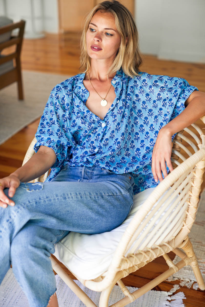 Mandarin Collar Top - Little Marigolds Danube Organic-Emerson Fry-Happy on Main