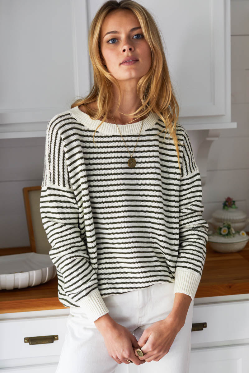 Carolyn Sweater - Army Stripe Organic-Emerson Fry-Happy on Main
