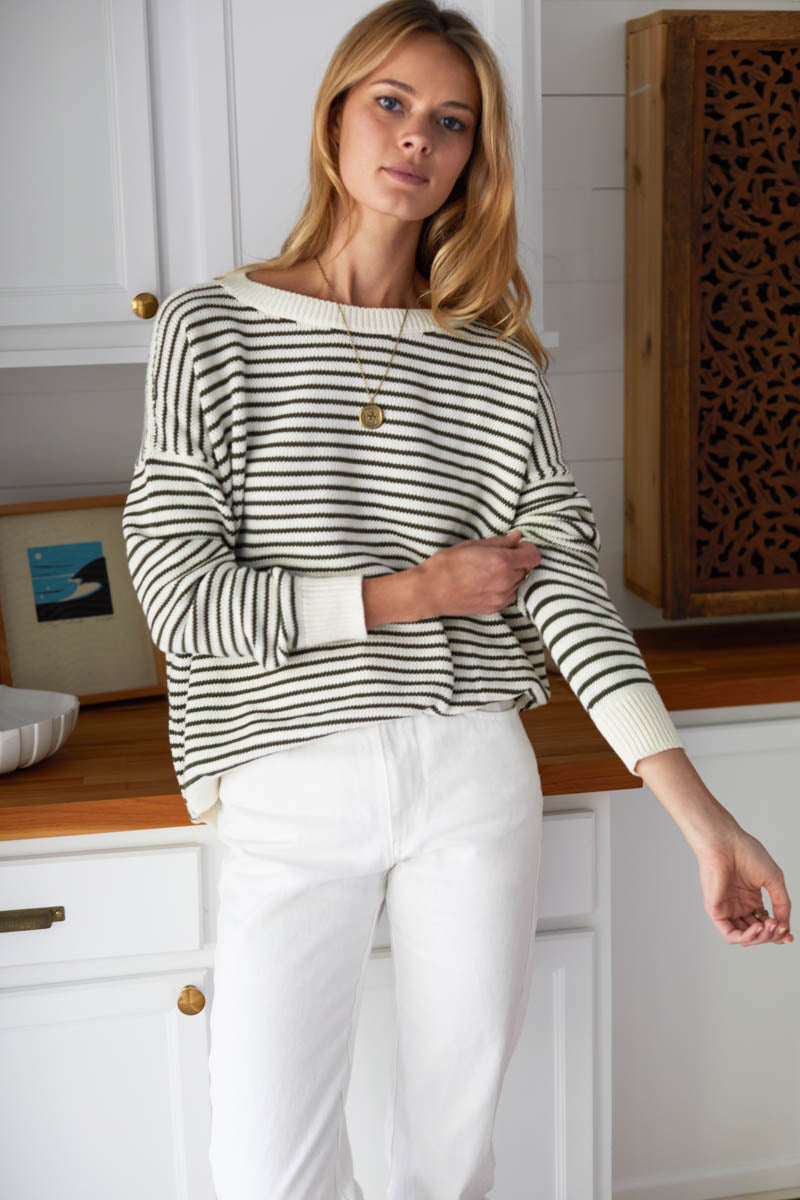 Carolyn Sweater - Army Stripe Organic-Emerson Fry-Happy on Main