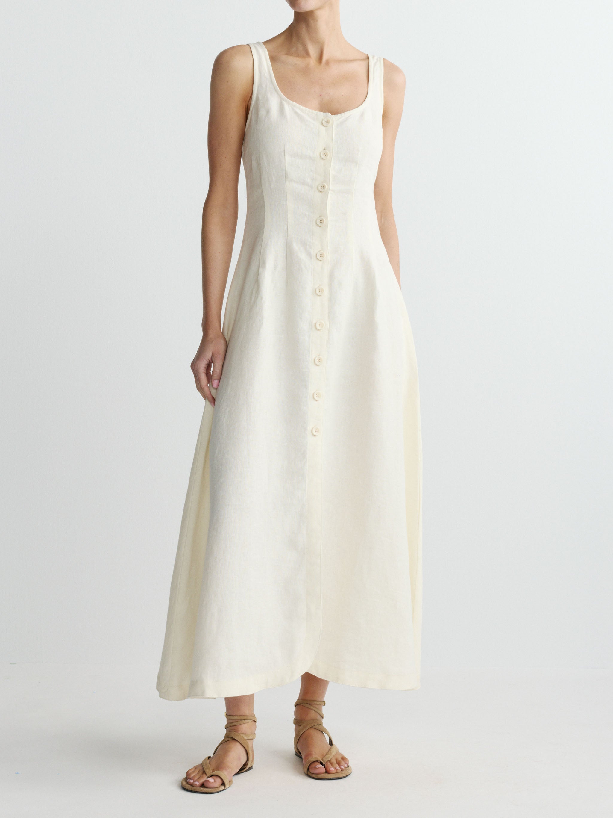 Montauk Dress: Sleeveless - Crema Linen-DL1961-Happy on Main