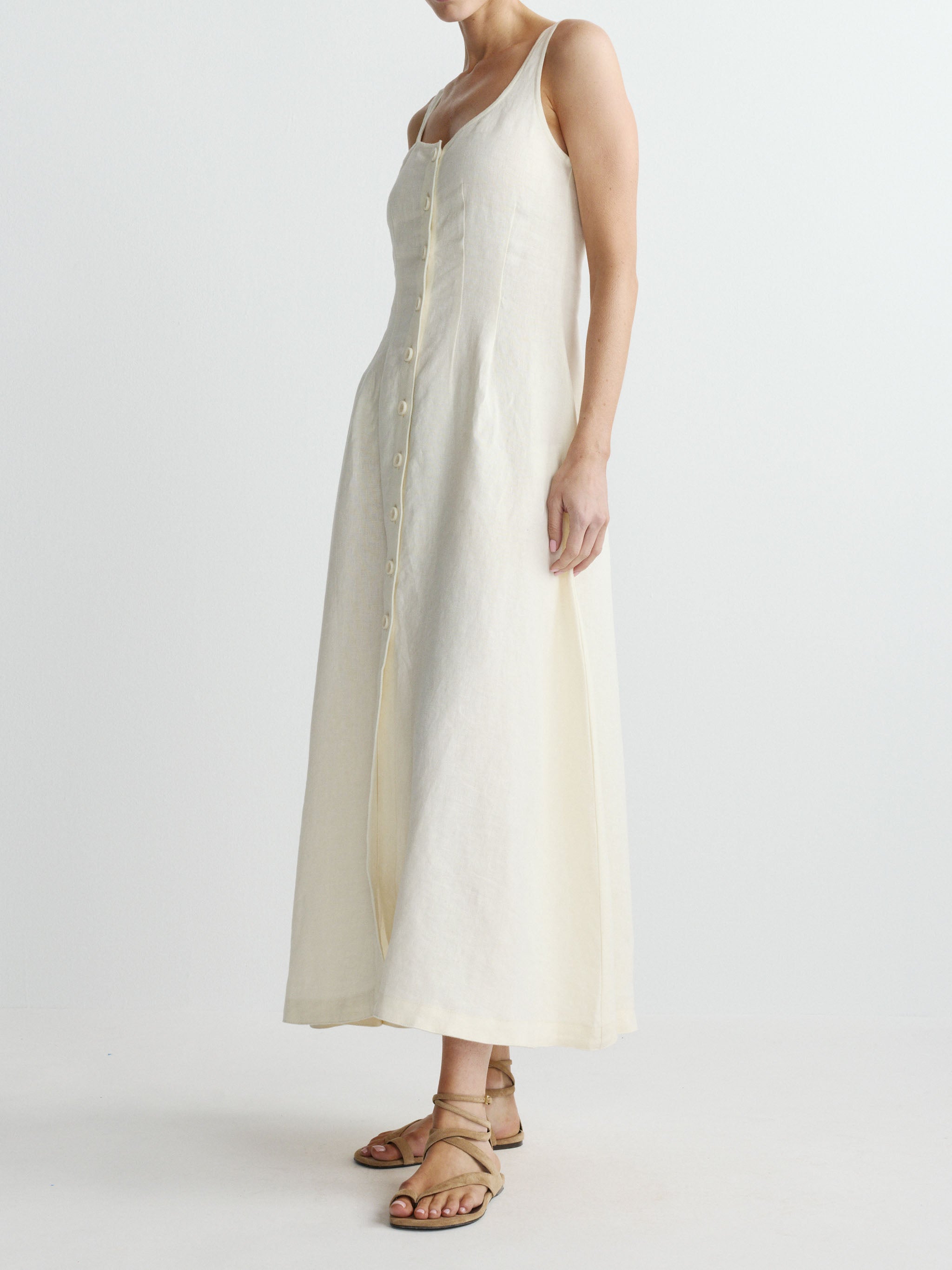 Montauk Dress: Sleeveless - Crema Linen-DL1961-Happy on Main