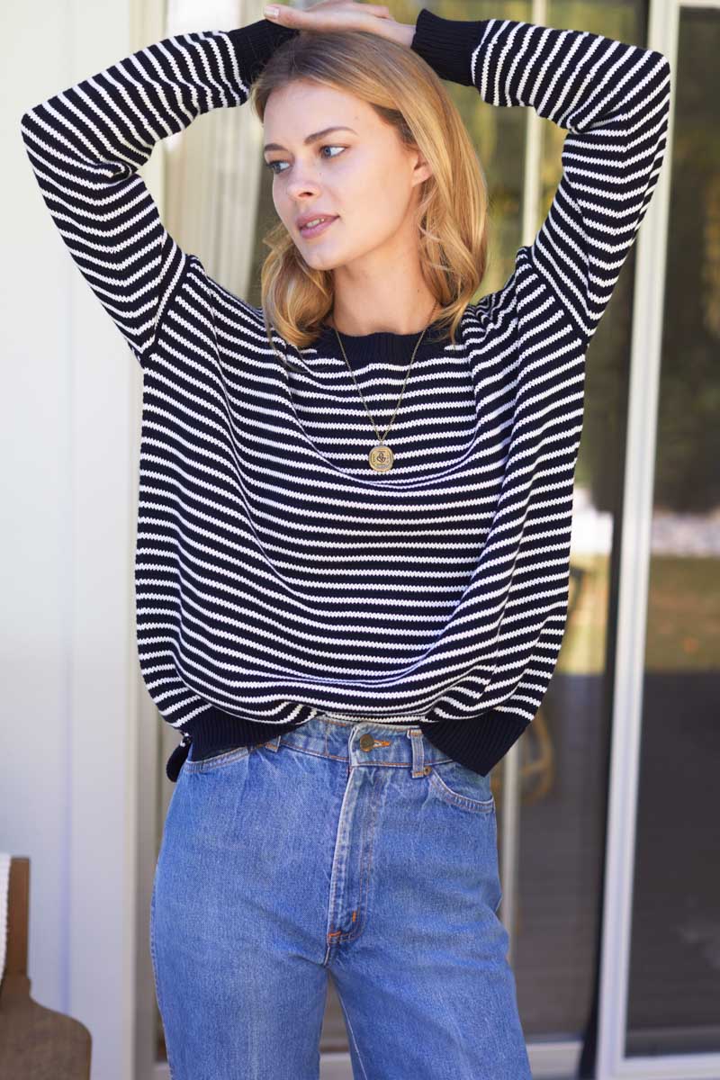 Carolyn Sweater - Ivory Stripe Black Organic-Emerson Fry-Happy on Main