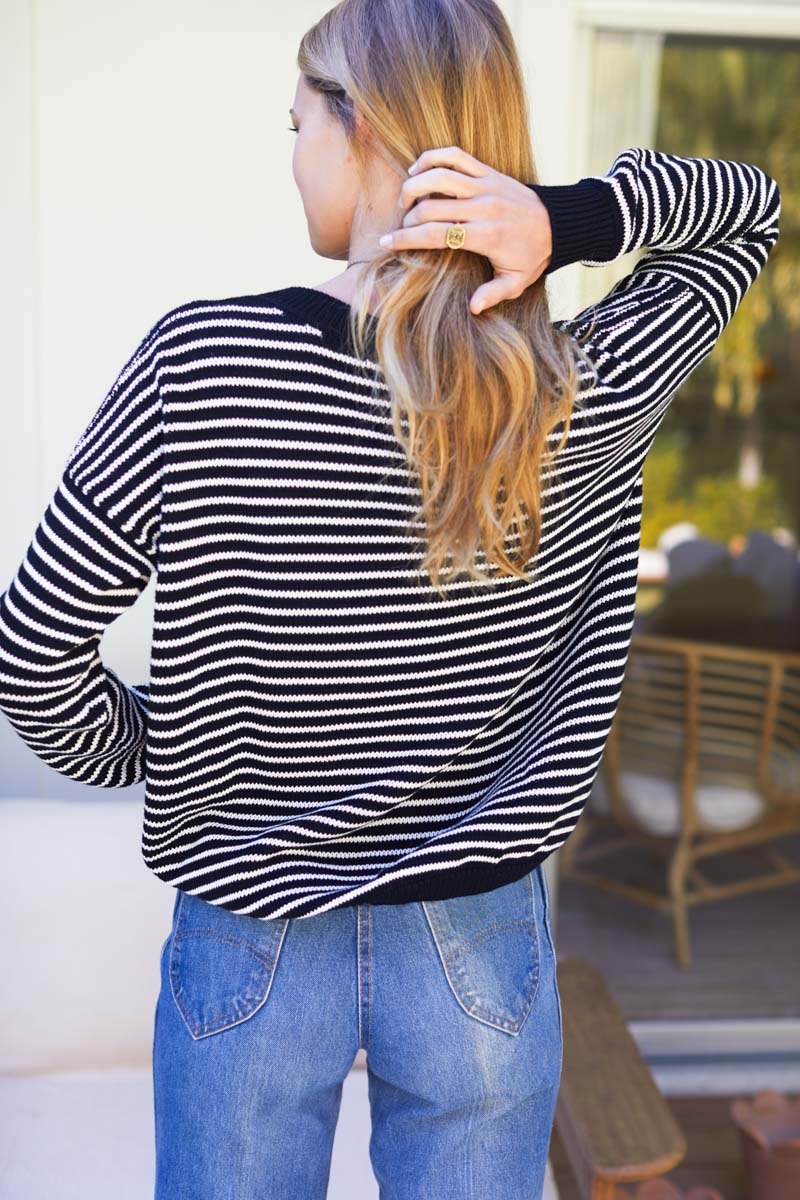 Carolyn Sweater - Ivory Stripe Black Organic-Emerson Fry-Happy on Main