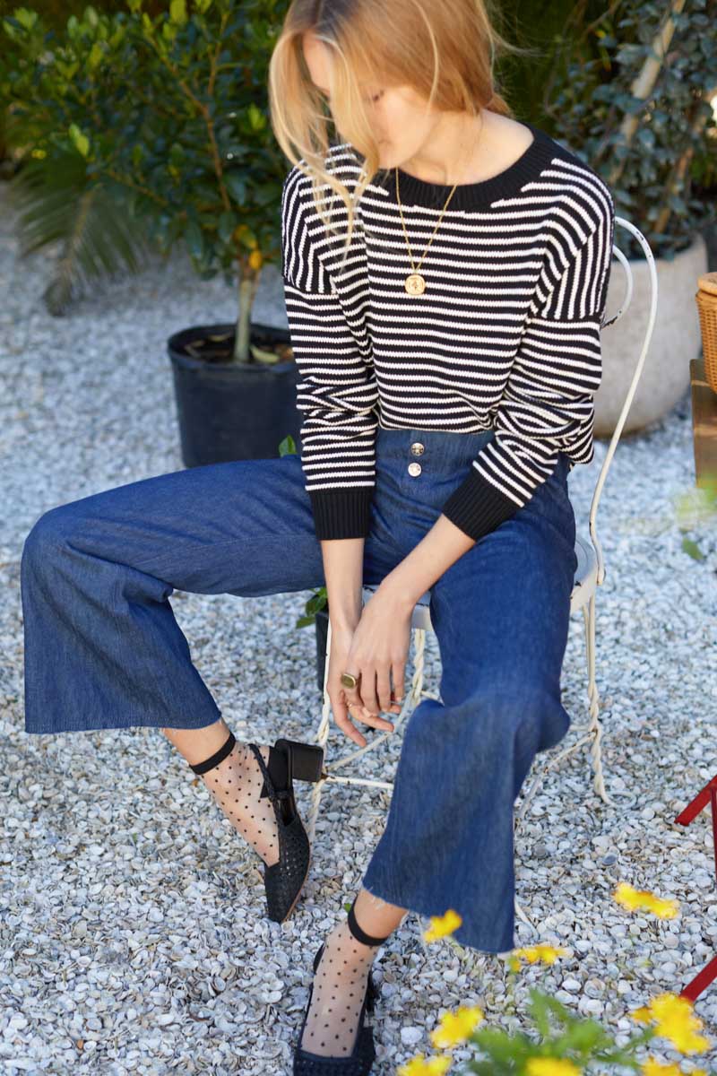 Carolyn Sweater - Ivory Stripe Black Organic-Emerson Fry-Happy on Main