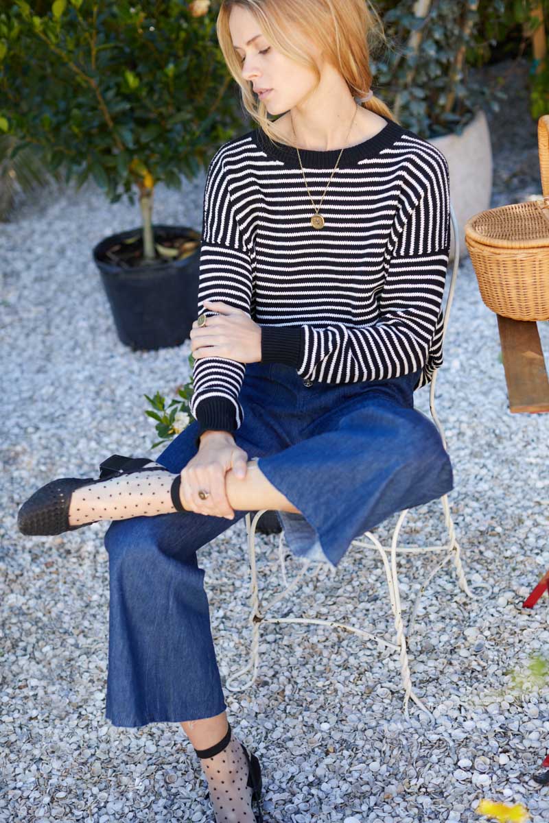 Carolyn Sweater - Ivory Stripe Black Organic-Emerson Fry-Happy on Main
