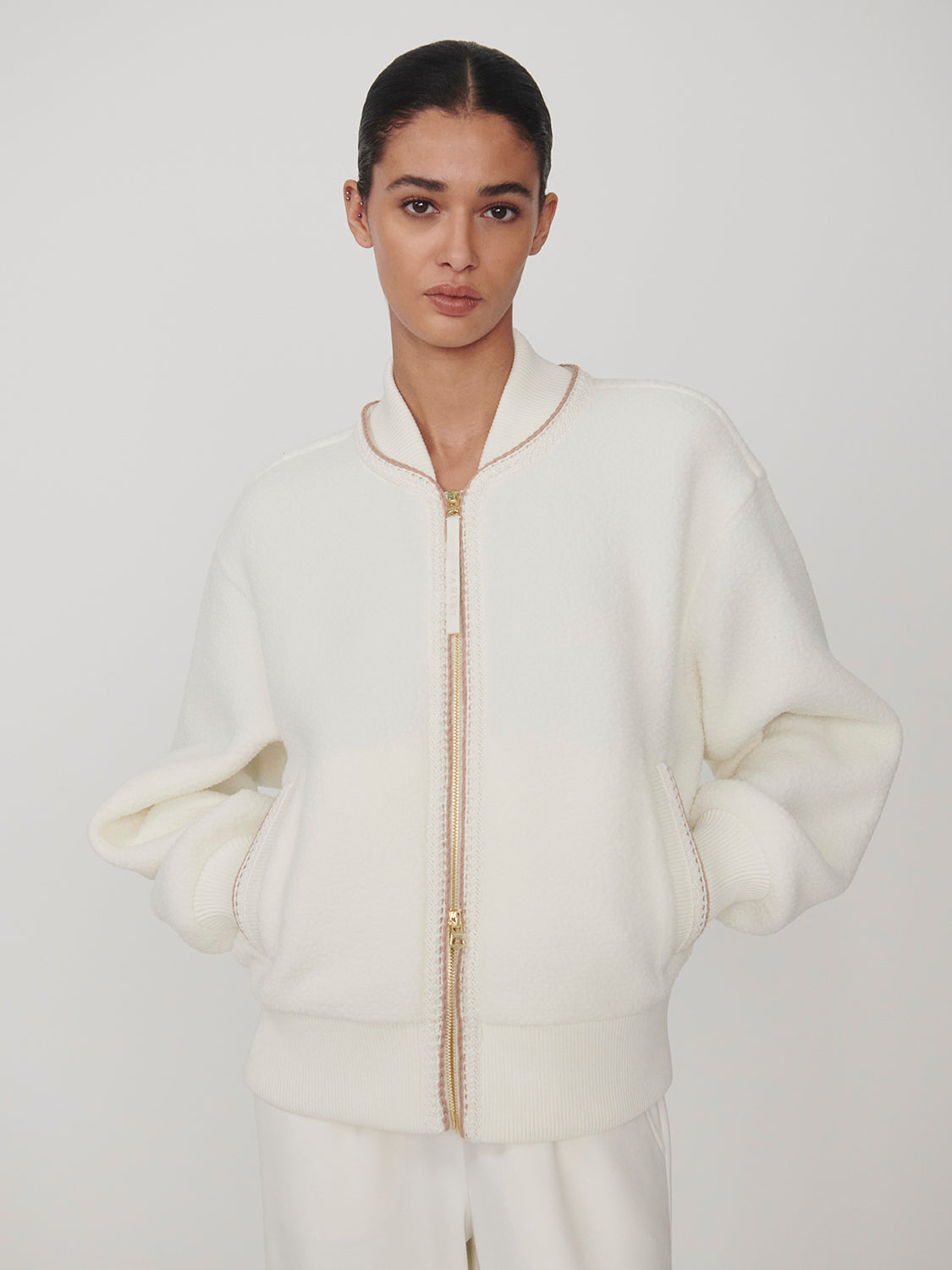 Klaudia Fleece Jacket - Egret-Varley-Happy on Main