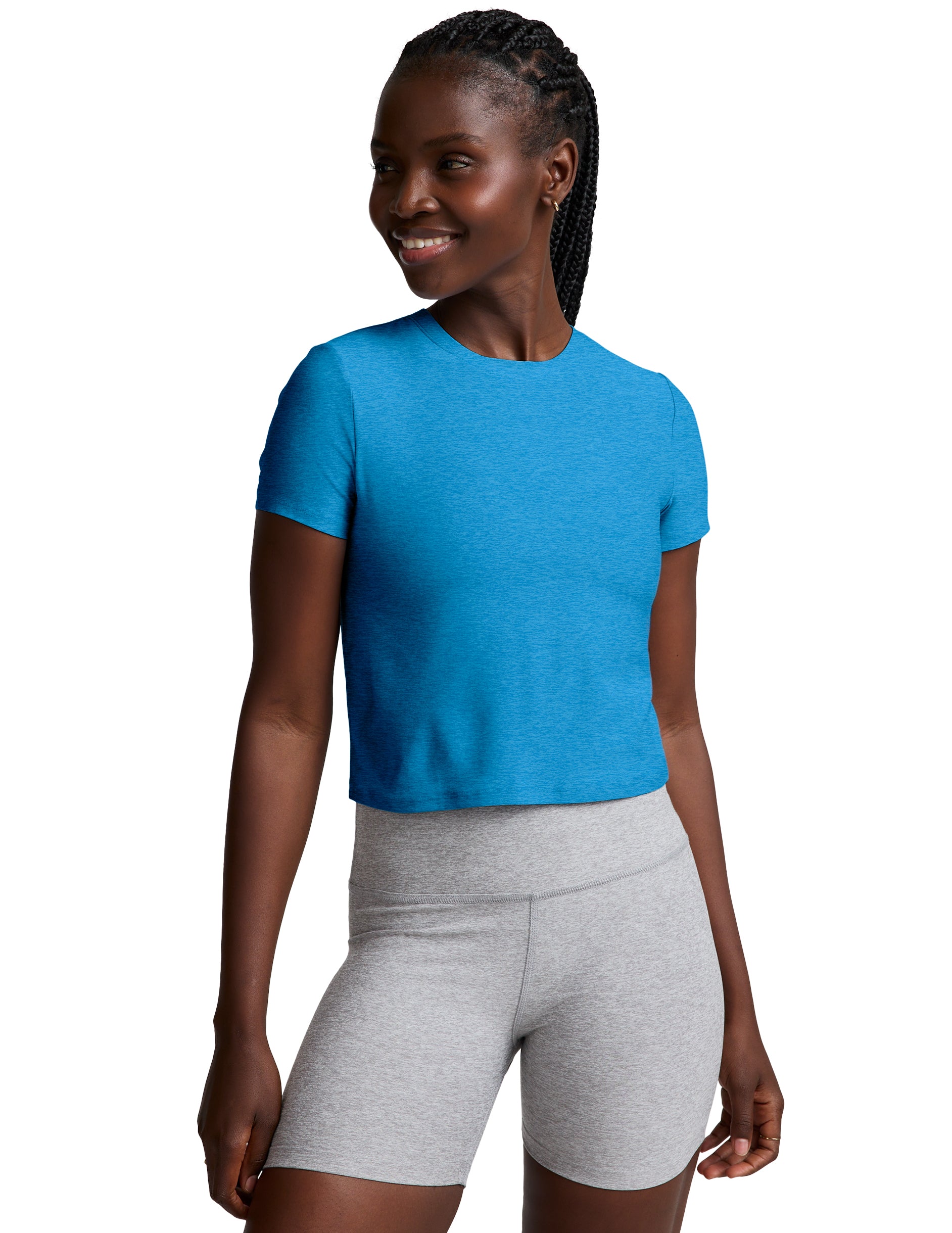 Featherweight Cropped Tee - Malibu Lagoon Heather-Beyond Yoga-Happy on Main
