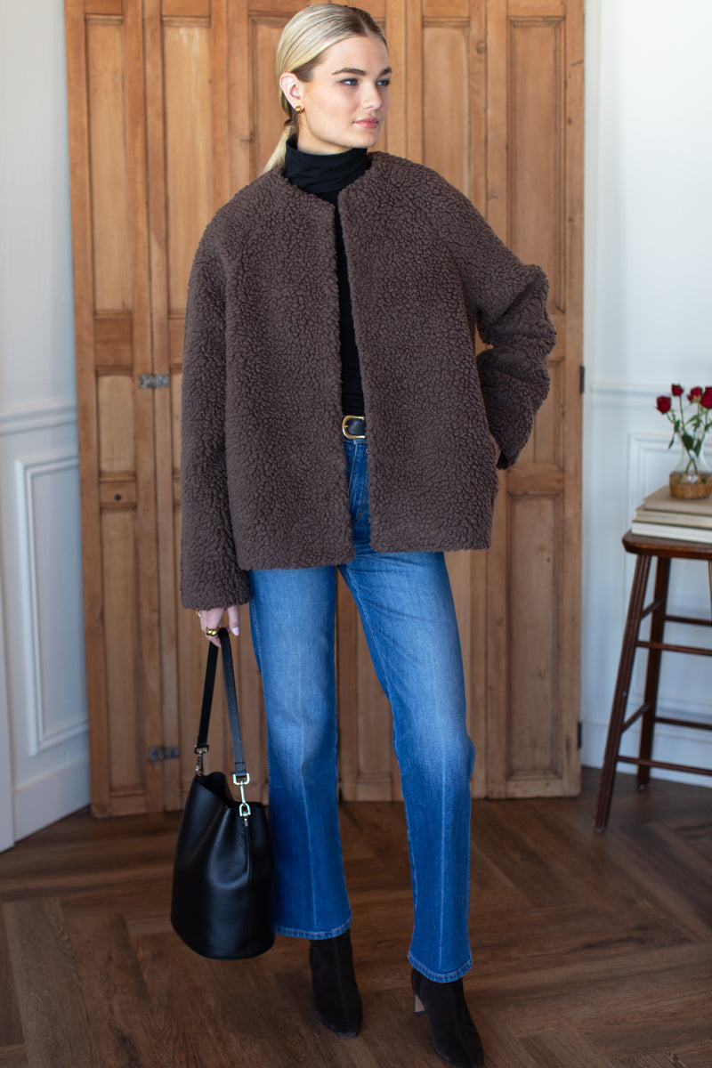 Emile Collarless Short Coat - Chocolate Boucle-Emerson Fry-Happy on Main