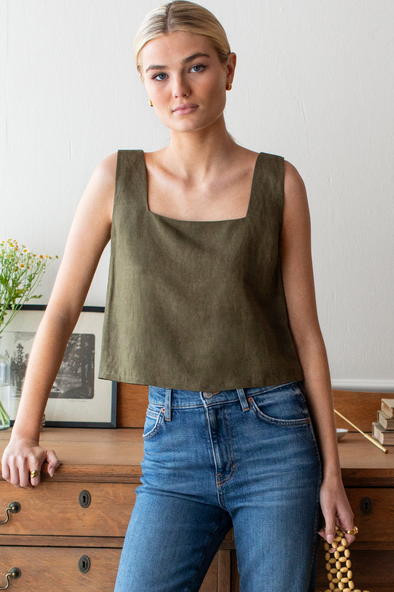 Roma Top 2 - Martini Olive Linen-Emerson Fry-Happy on Main