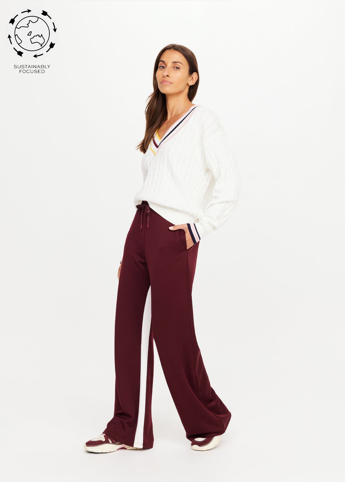 Marine Panelled Wide Leg Pant - Bordeaux-The Upside-Happy on Main