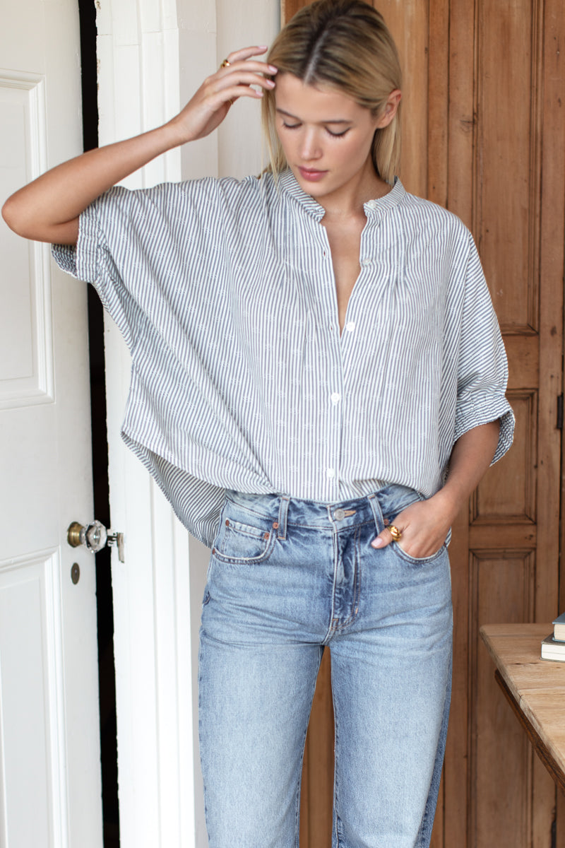 Mandarin Collar Top - Mandela Stripes-Emerson Fry-Happy on Main