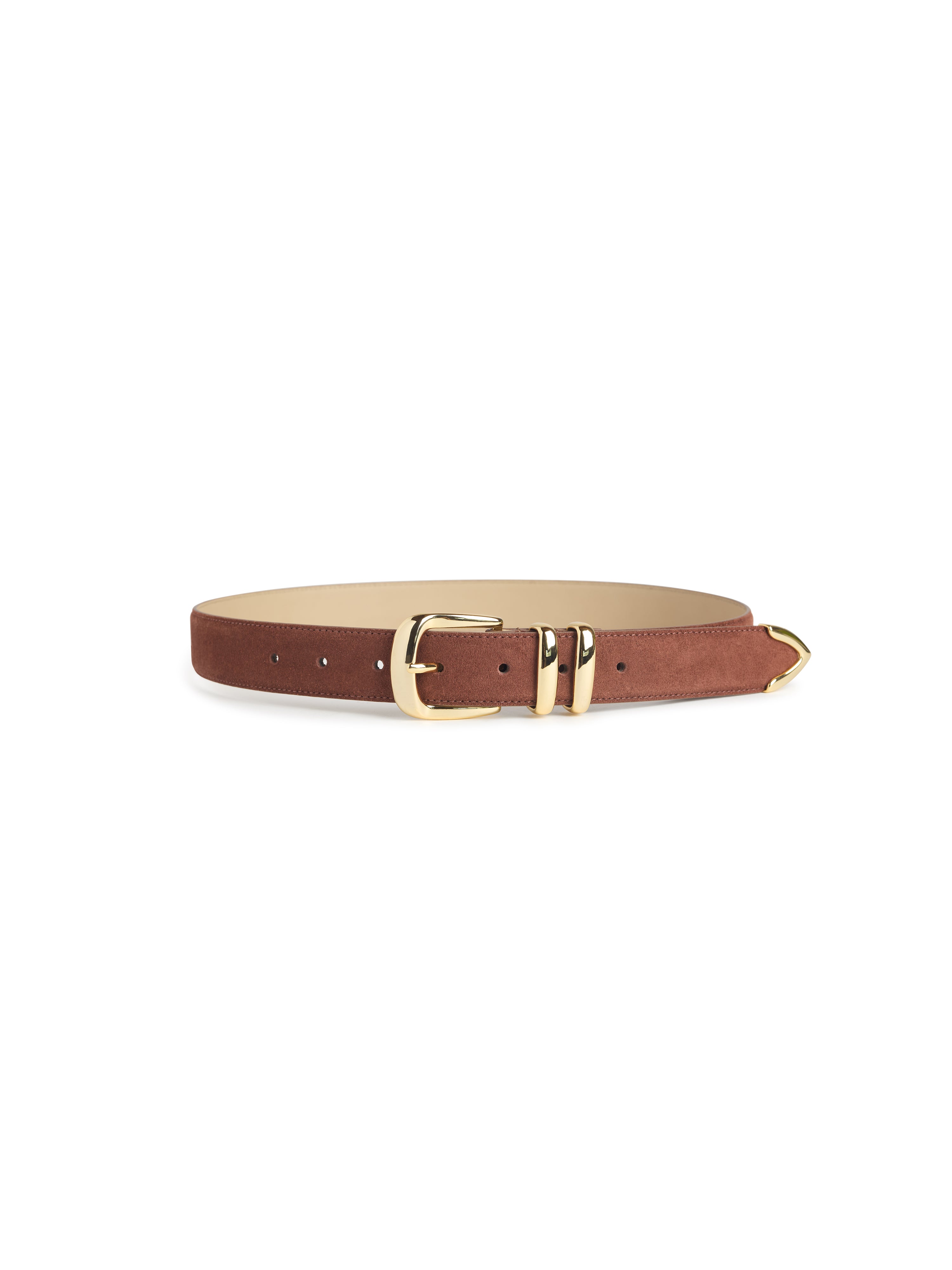 The Suede Jordan Belt - Tan/Polished Gold-Favorite Daughter-Happy on Main