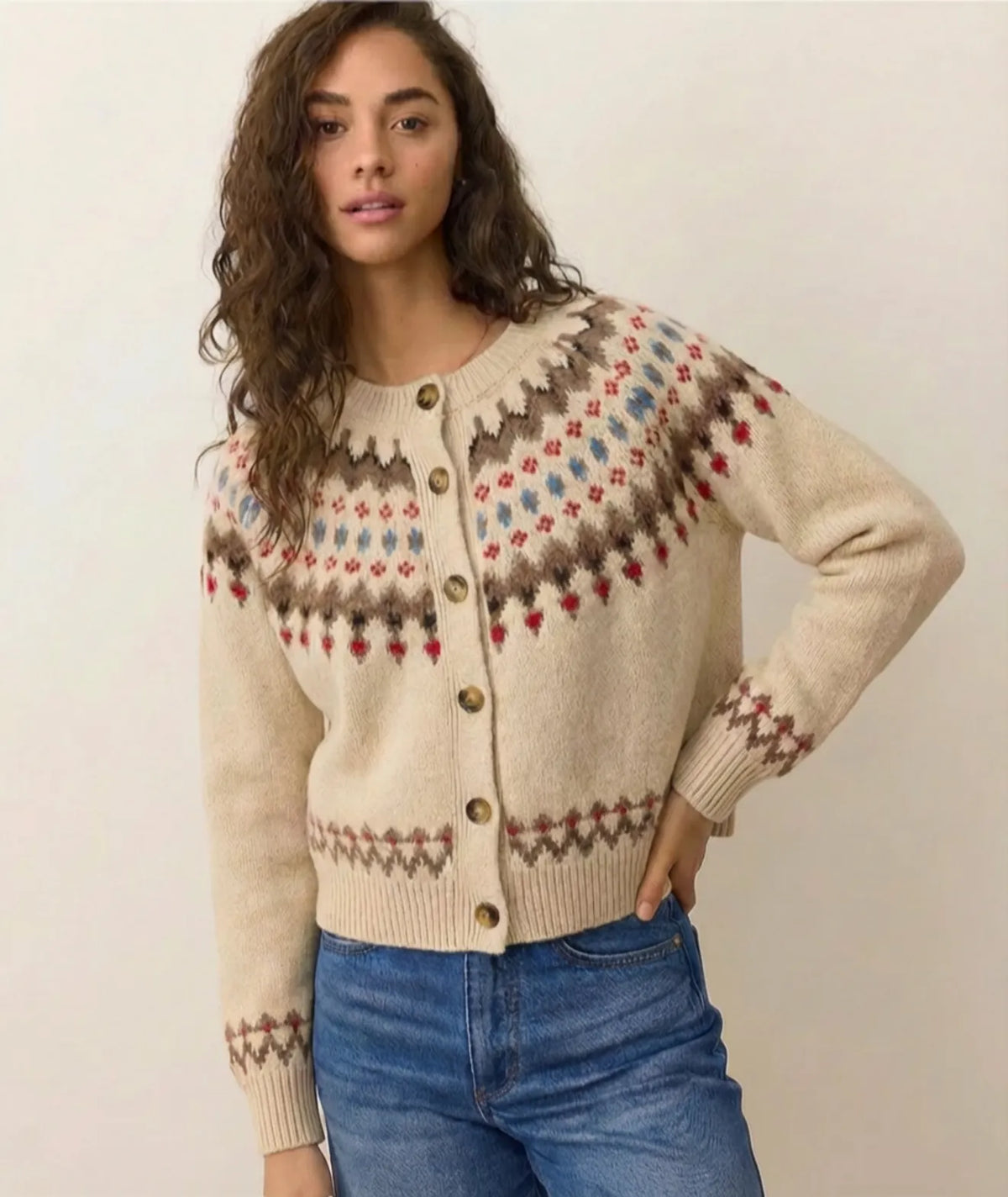 Fiorella Fair Isle Cardigan - Ivory-Marine Layer-Happy on Main