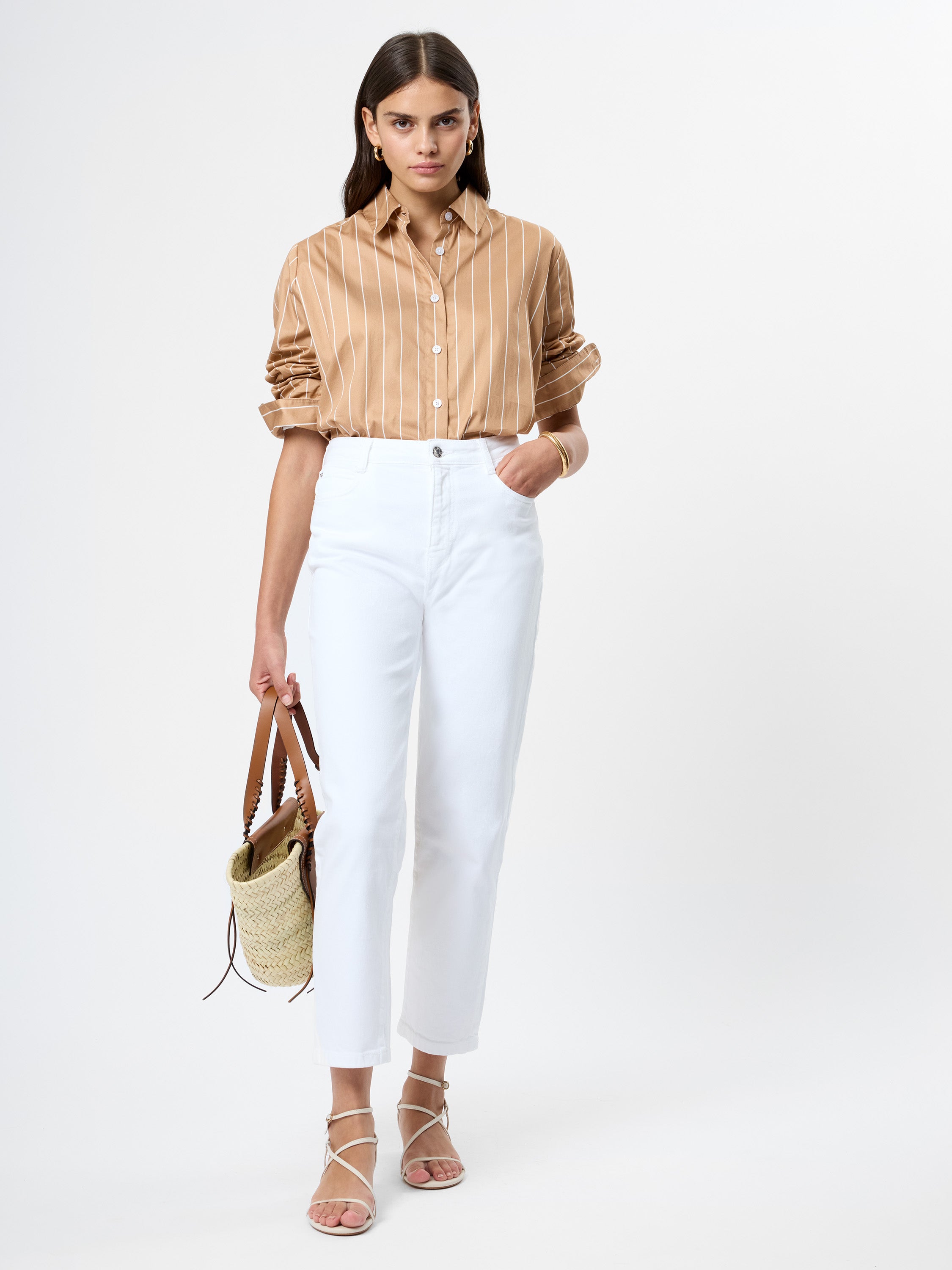 Alexis Poplin Fine Line Shirt - Macchiato-French Connection-Happy on Main