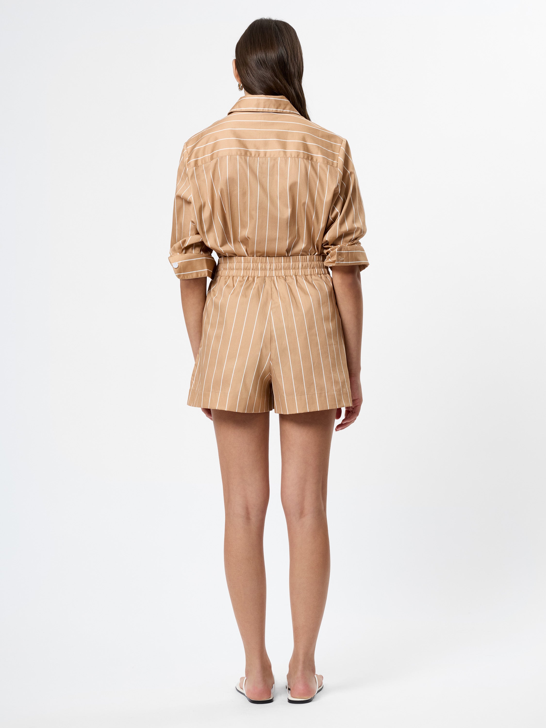 Alexis Poplin Striped Shorts - Macchiato-French Connection-Happy on Main