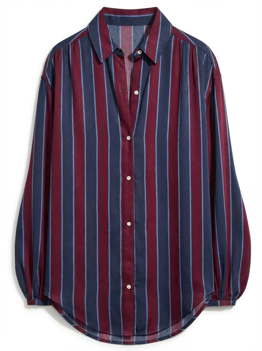 Bella Better-than-Silk Button Down - Navy/Wine Stripe-Marine Layer-Happy on Main