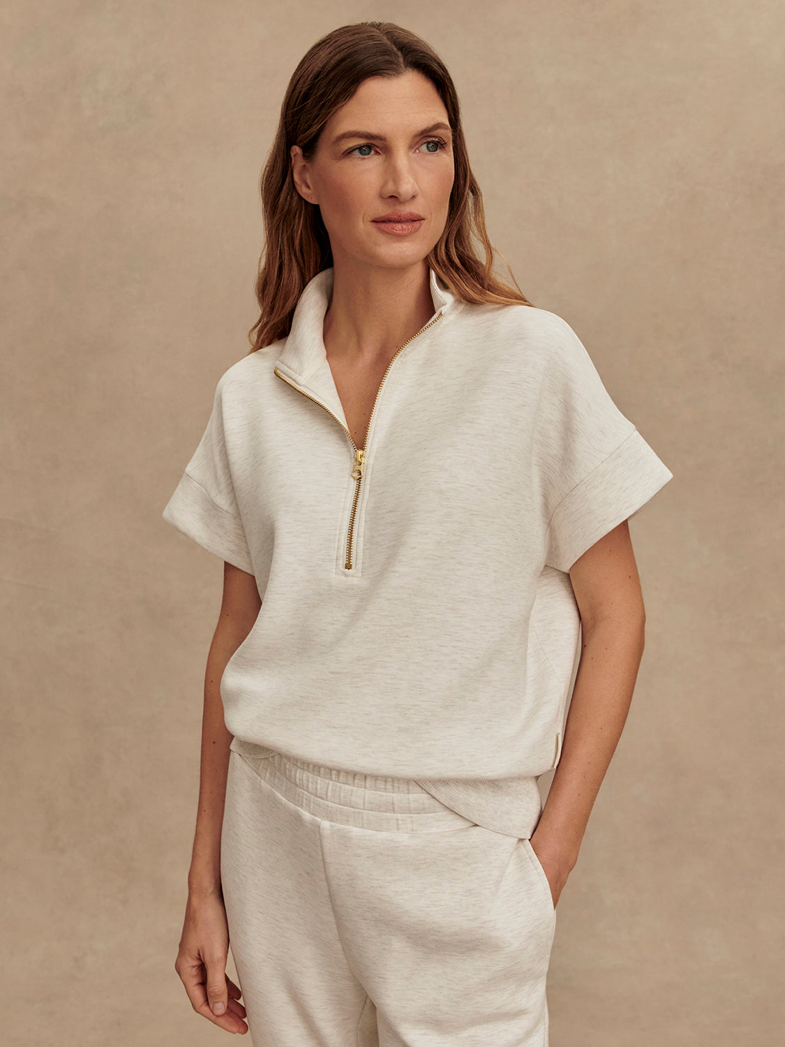 Ritchie Short Sleeve Sweat - Ivory Marl-Varley-Happy on Main