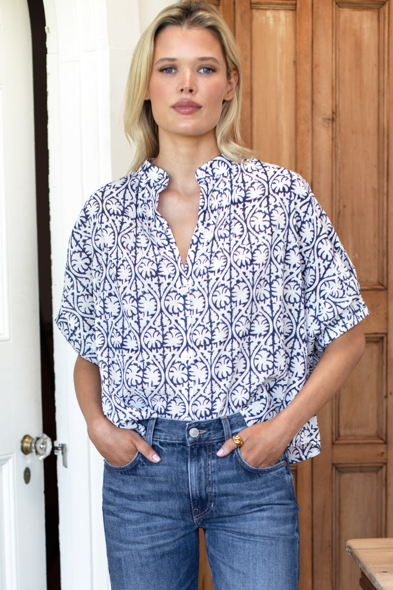 Mandarin Collar Top - Etoile Vine Indigo Organic-Emerson Fry-Happy on Main