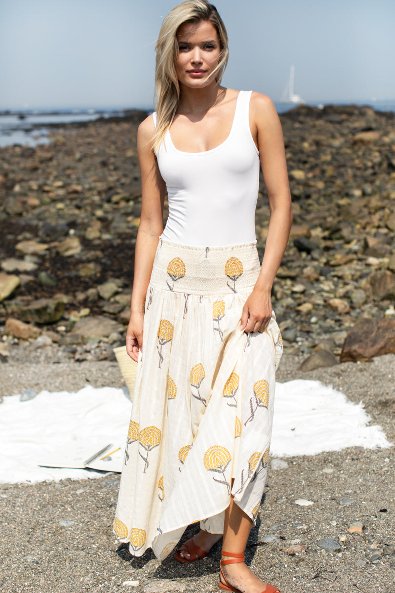 Smocked Maxi Skirt - Fan Flowers Marigold-Emerson Fry-Happy on Main