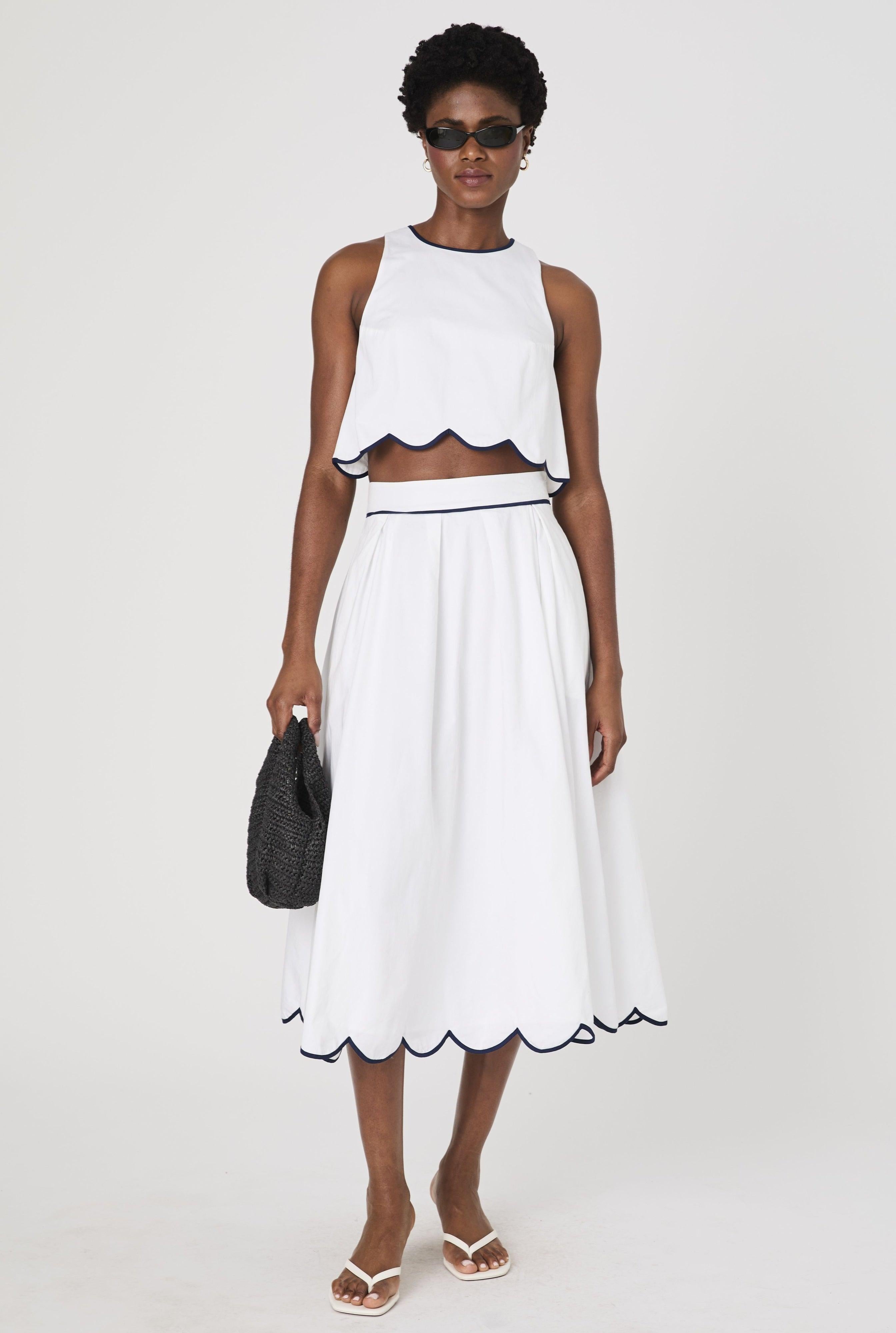 Alexis Cotton Scallop Skirt-Skirts-Happy on Main