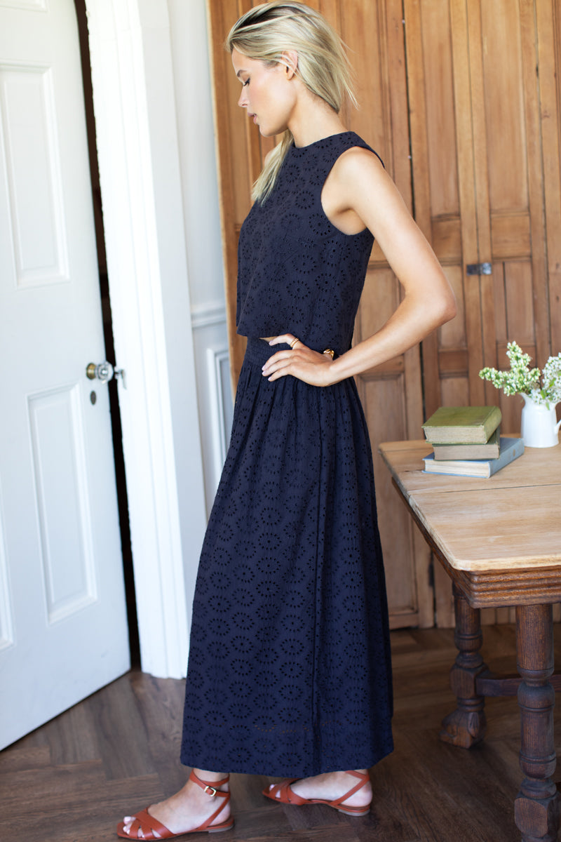Wide Hem Skirt - Midnight Eyelet-Emerson Fry-Happy on Main