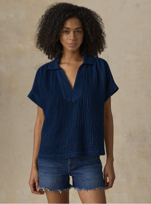 Dune Cotton Gauze Zoe Top - Dark Indigo Wash