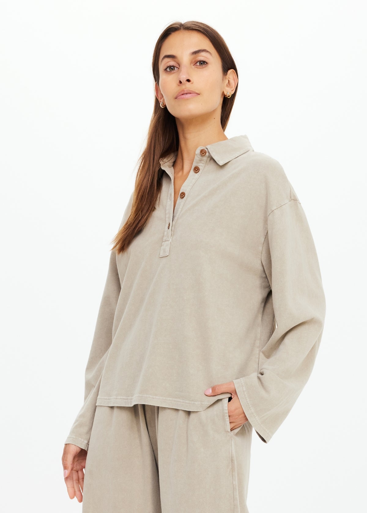 Soho Rhea Collared Top - Khaki-The Upside-Happy on Main