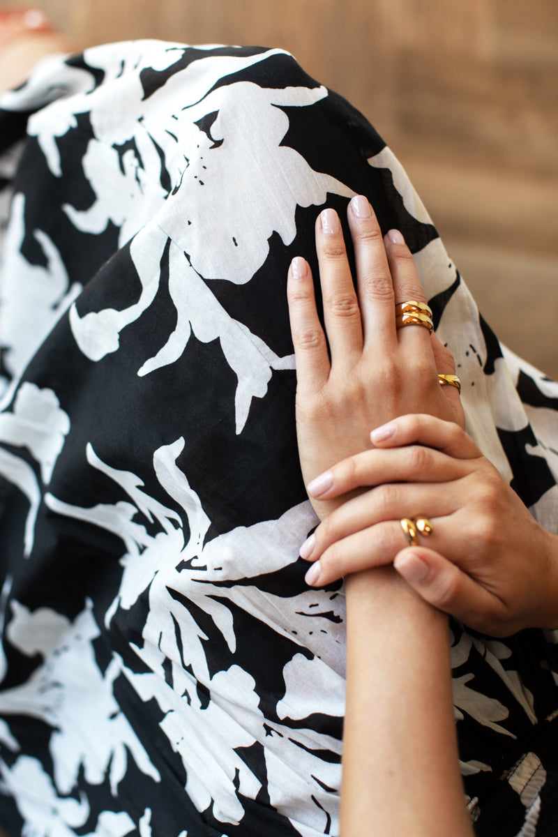 Smocked Maxi Skirt - Black + Ivory Orchid Organic-Emerson Fry-Happy on Main