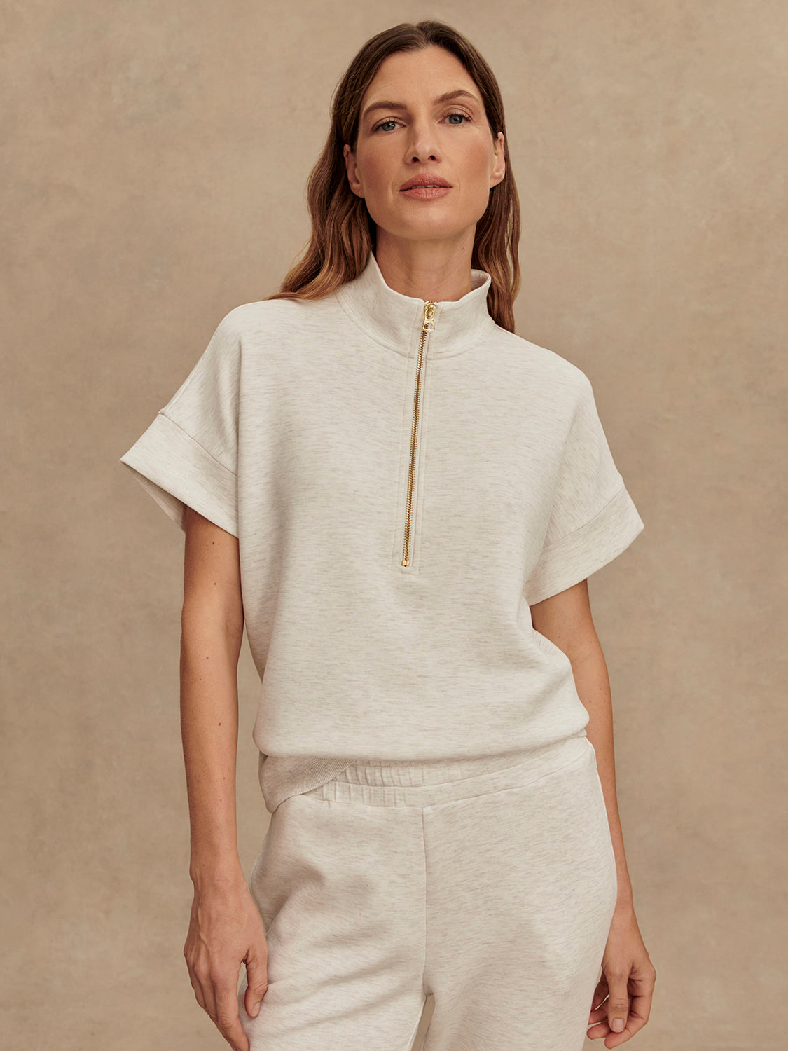 Ritchie Short Sleeve Sweat - Ivory Marl-Varley-Happy on Main