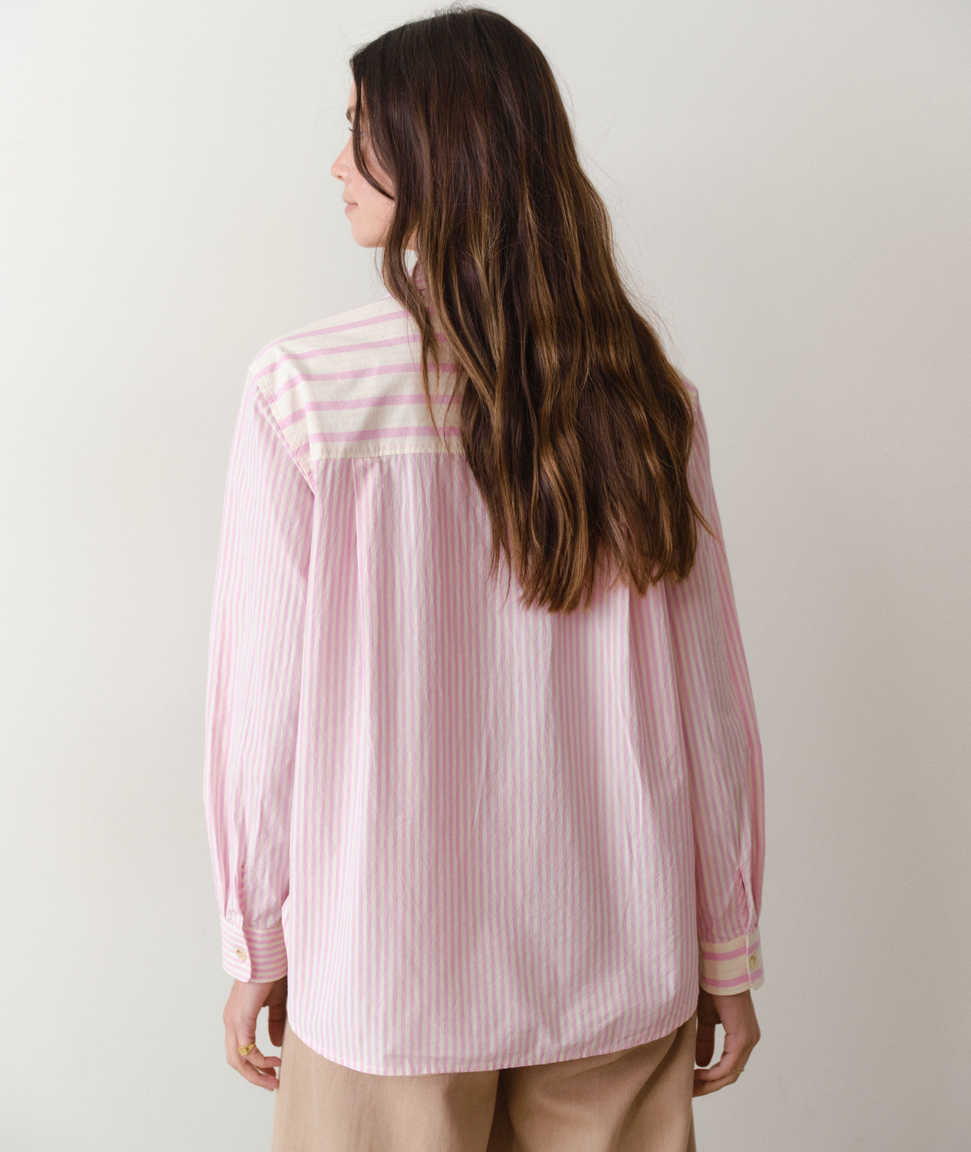 Jane Relaxed Shirt in Cali Poplin - Pink Stripe-Marine Layer-Happy on Main