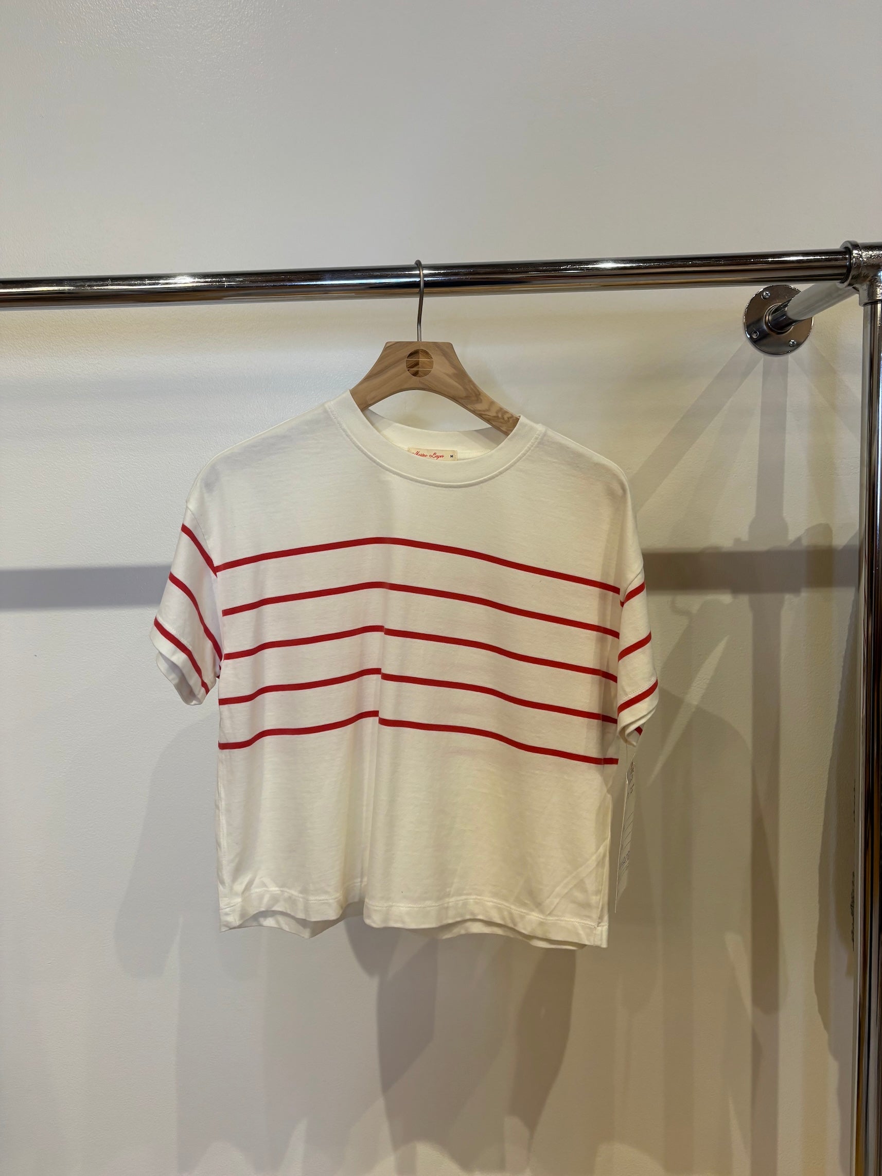 Luxe Sueded Crew Tee - Red/White Stripe-Marine Layer-Happy on Main
