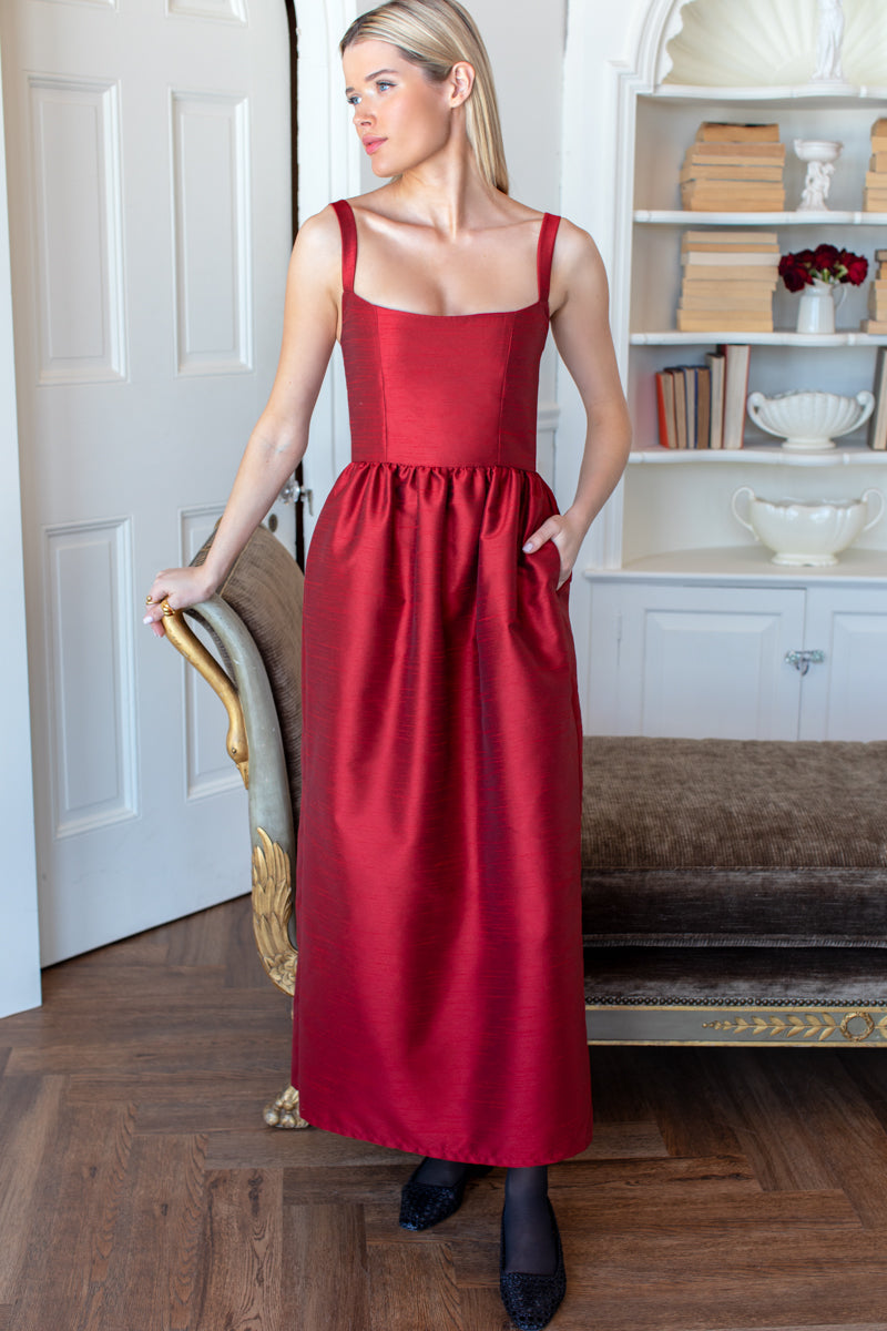 Jour Maxi Dress - Rouge Shantung-Emerson Fry-Happy on Main