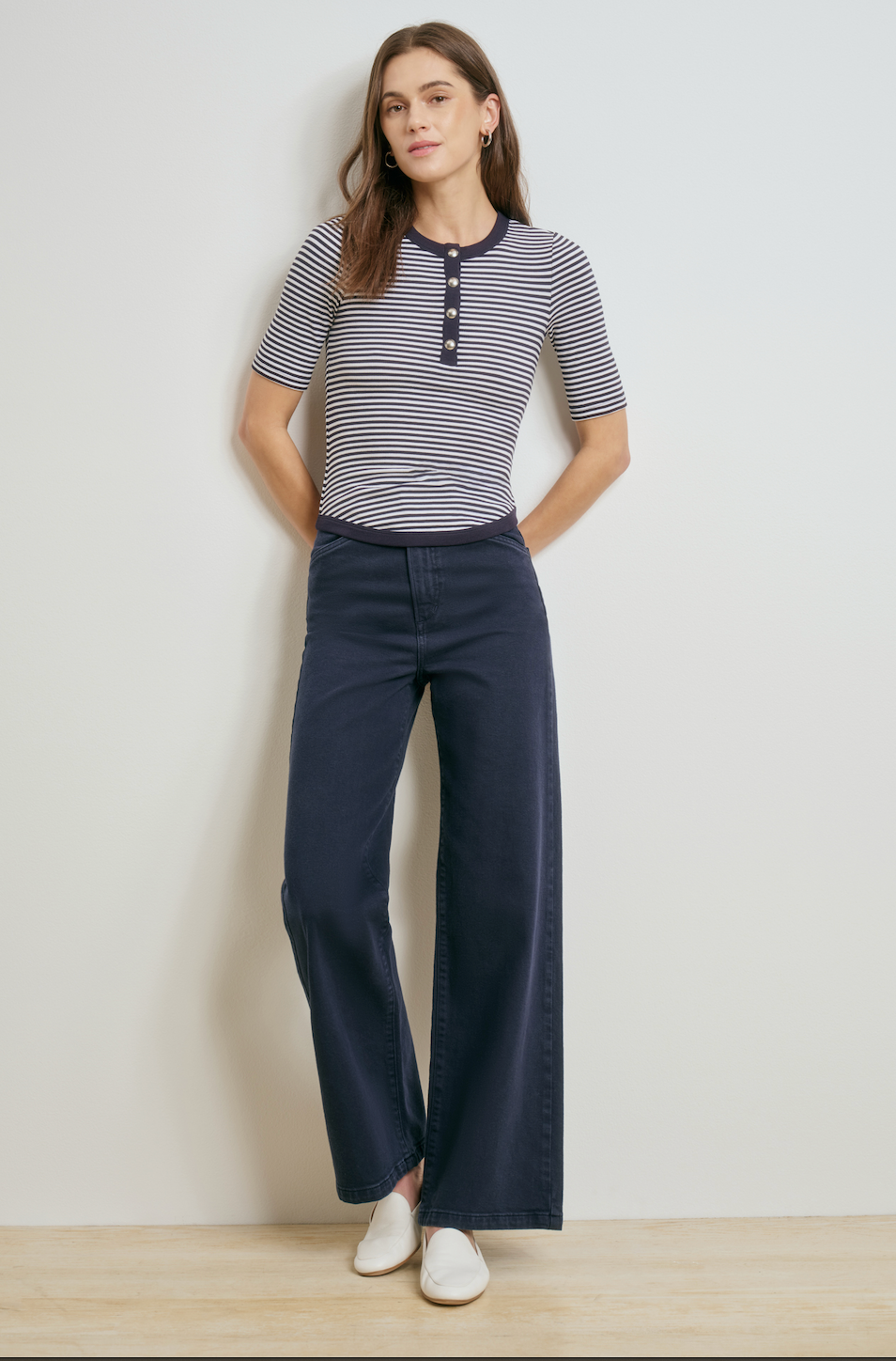 The Mischa Super High Rise Wide Leg Ankle - Navy-Favorite Daughter-Happy on Main