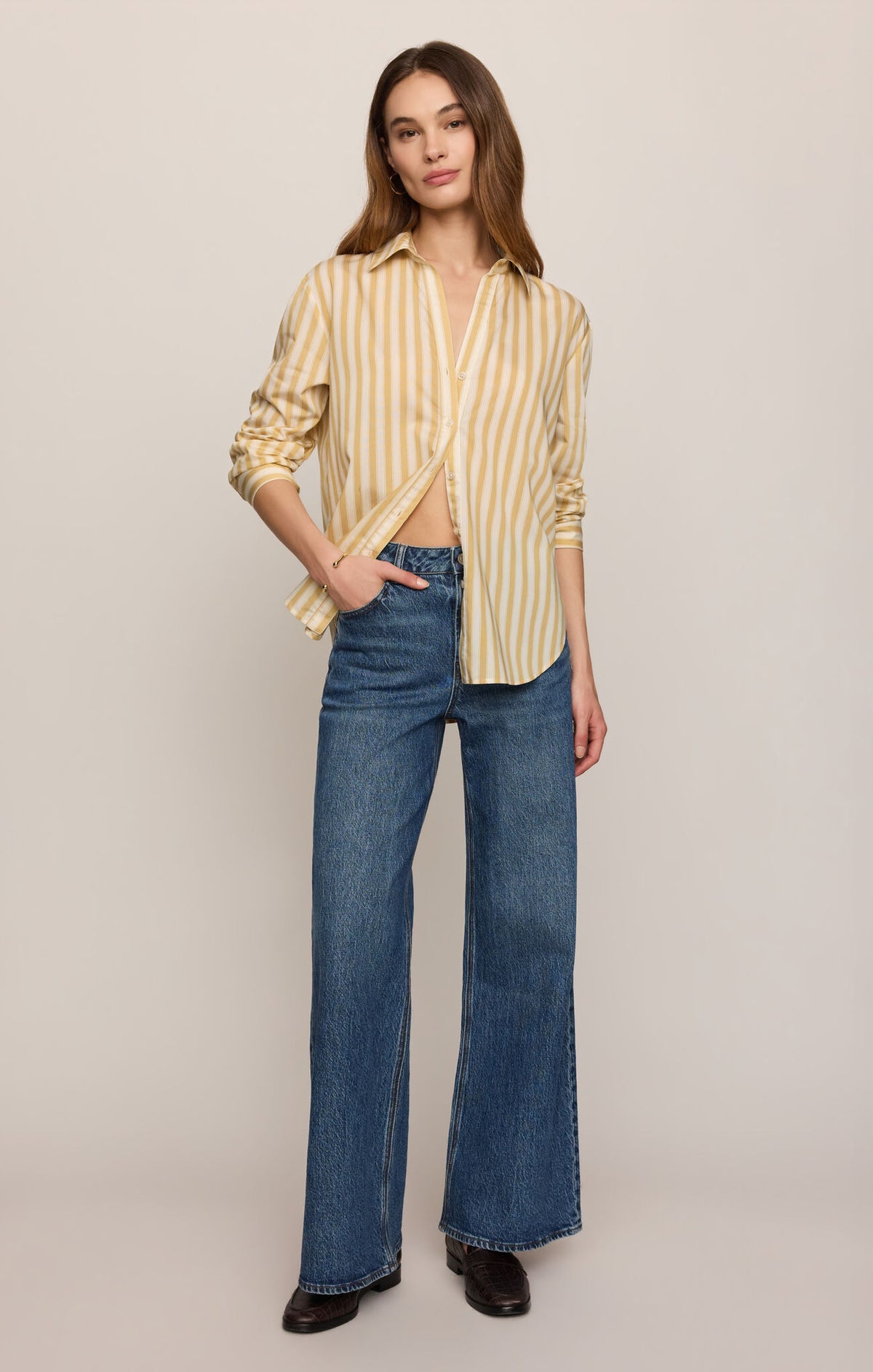 Golden Haven Stripe Button Up - Golden Sage-Z Supply-Happy on Main