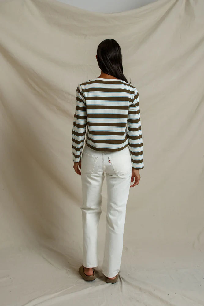 Veya Cotton Rugby Striped Long Sleeve - Dark Olive Stripe-perfectwhitetee-Happy on Main