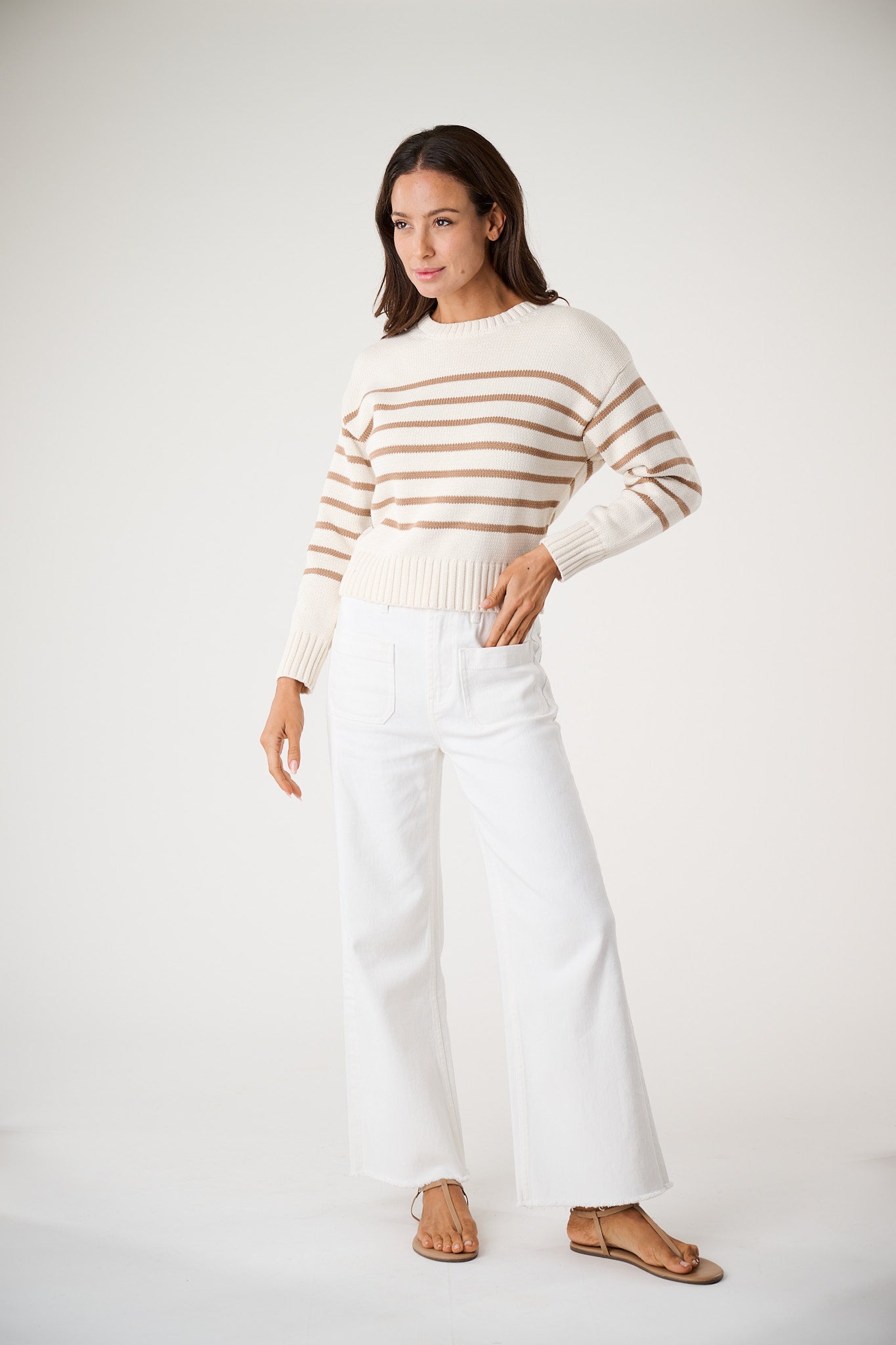 Lake Sweater - Ivory/Camel Stripe-Marea-Happy on Main