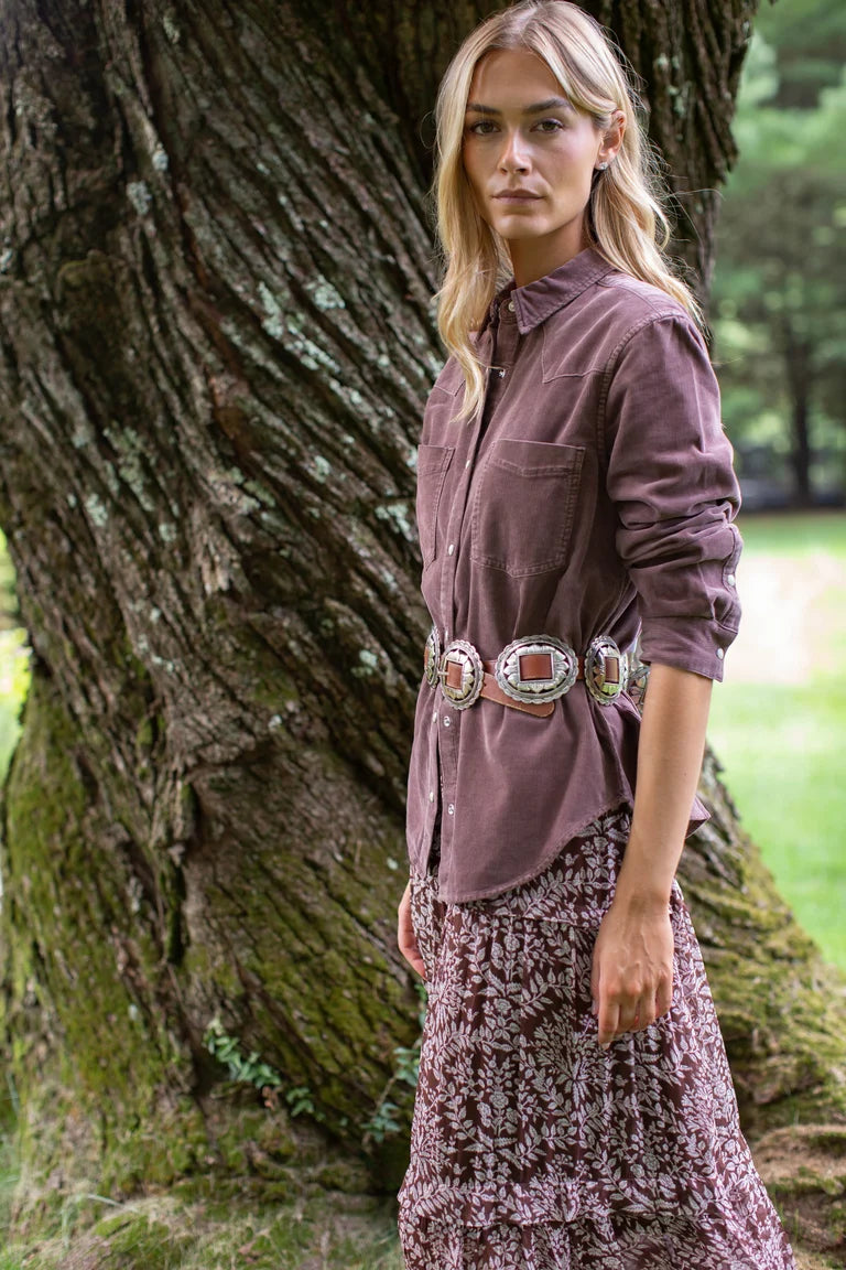 Corduroy Western Shirt - Brown-Marea-Happy on Main