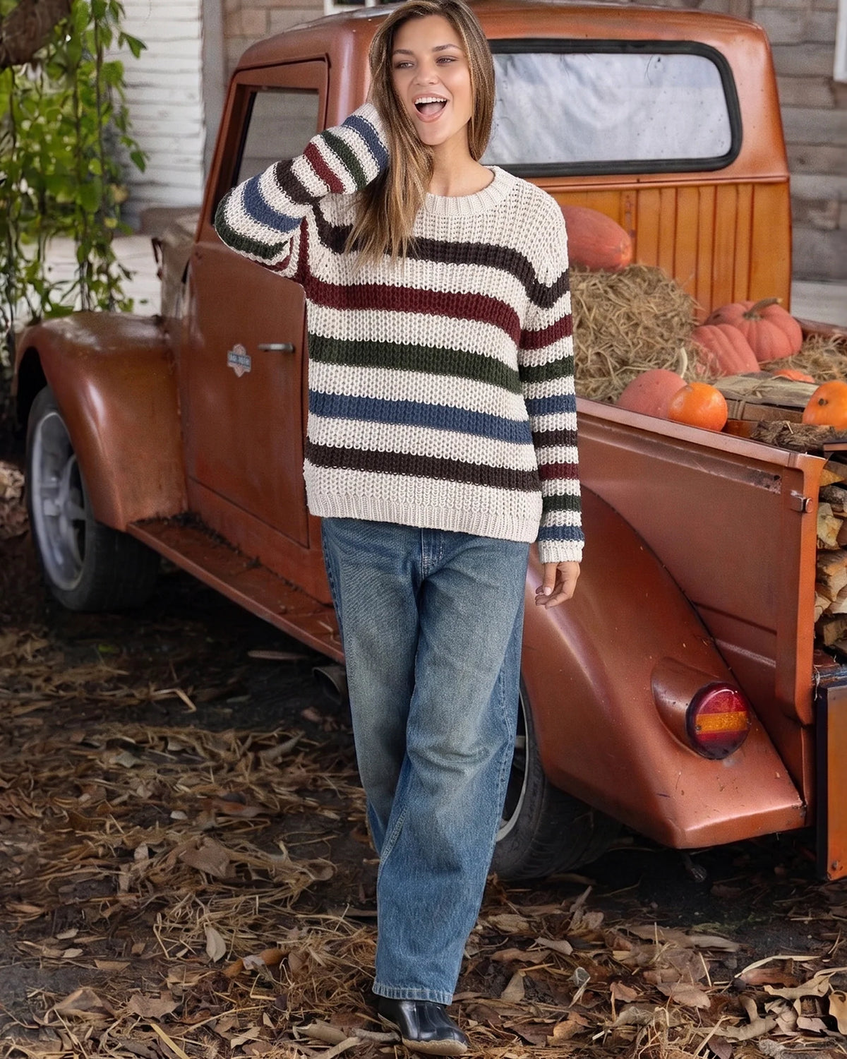 Ariel Striped Cropped Top Chunky Cotton - Almond Butter Stripe-Wooden Ships-Happy on Main