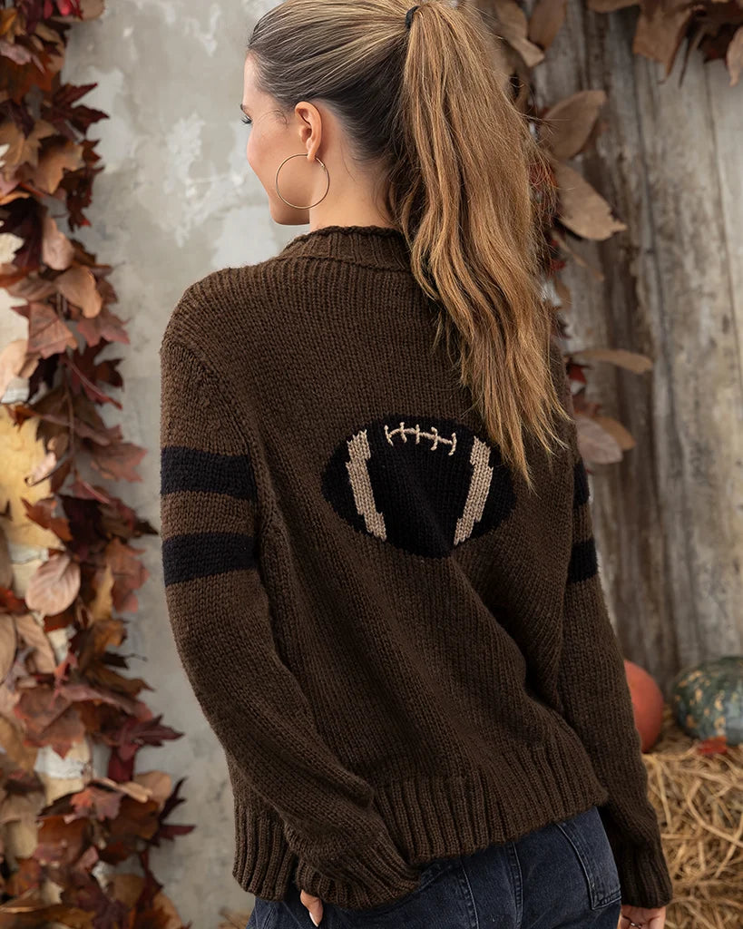 Football Back Zip Cardi Chunky - Dark Leather/Black-Wooden Ships-Happy on Main