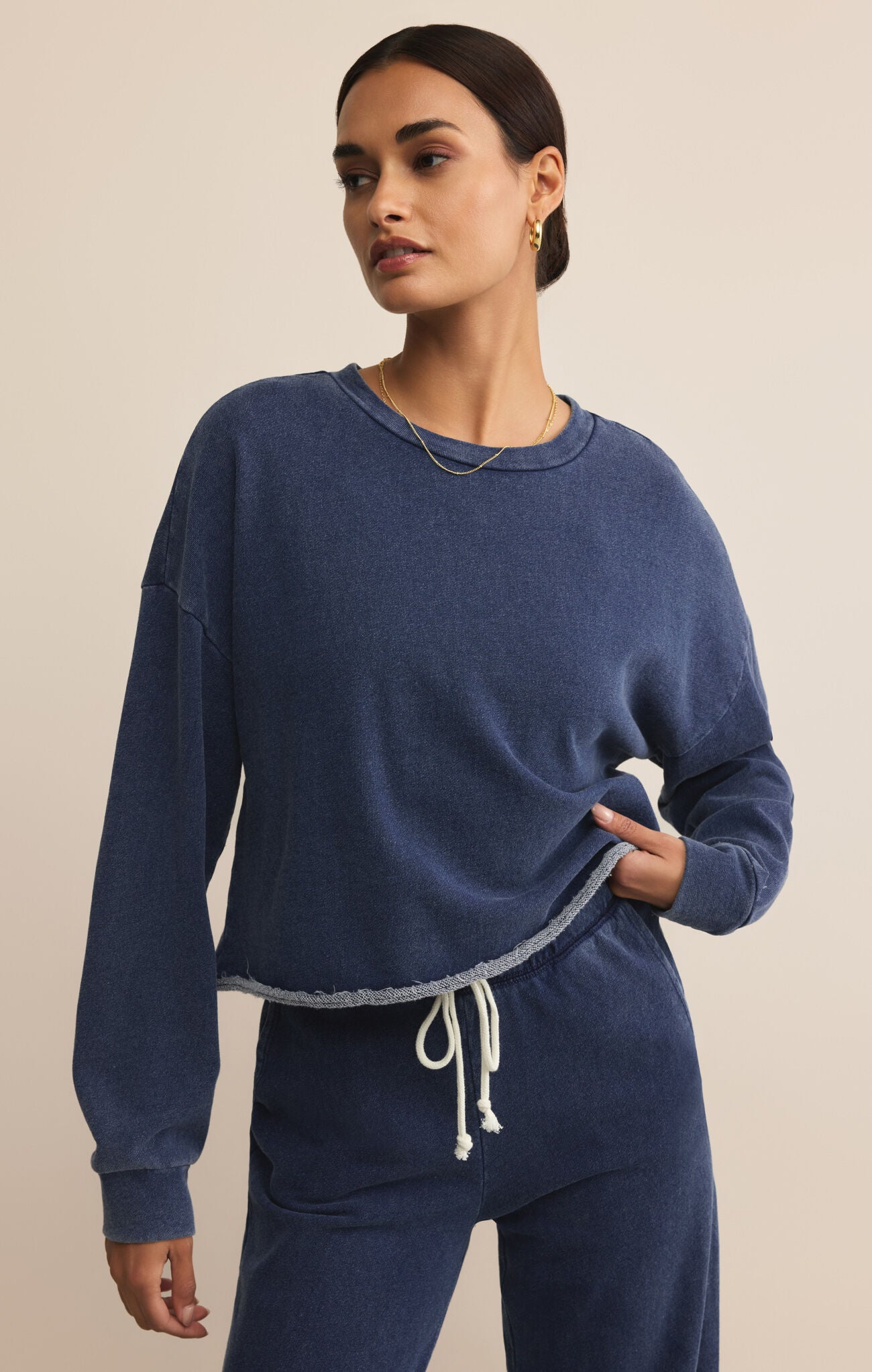 Circuit Knit Denim Sweatshirt-Sweatshirts-Happy on Main
