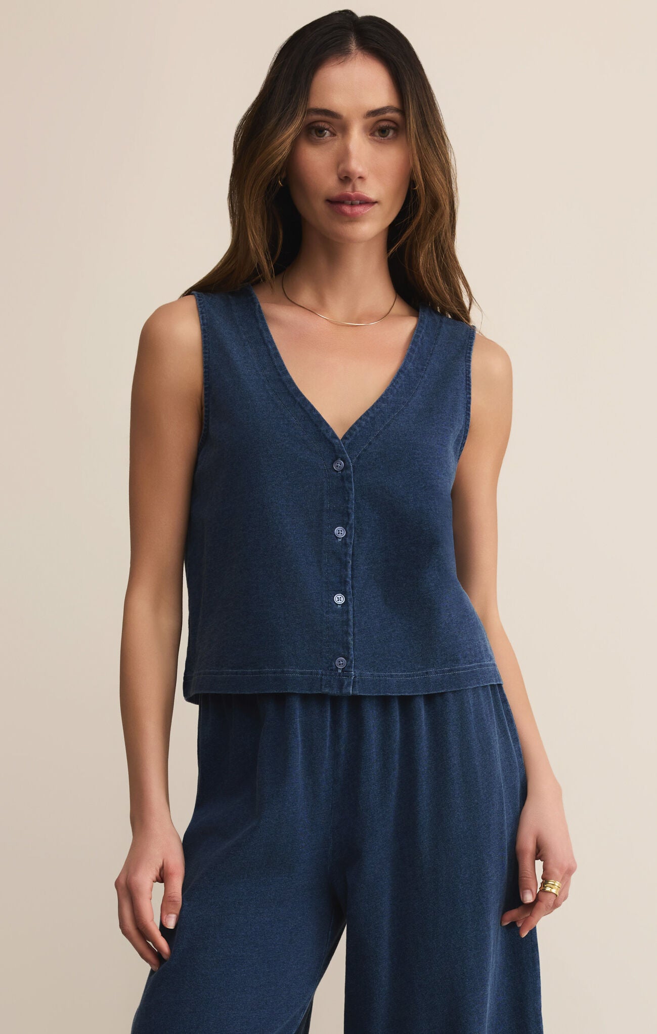 Solace Jersey Denim Top-Casual Tops-Happy on Main