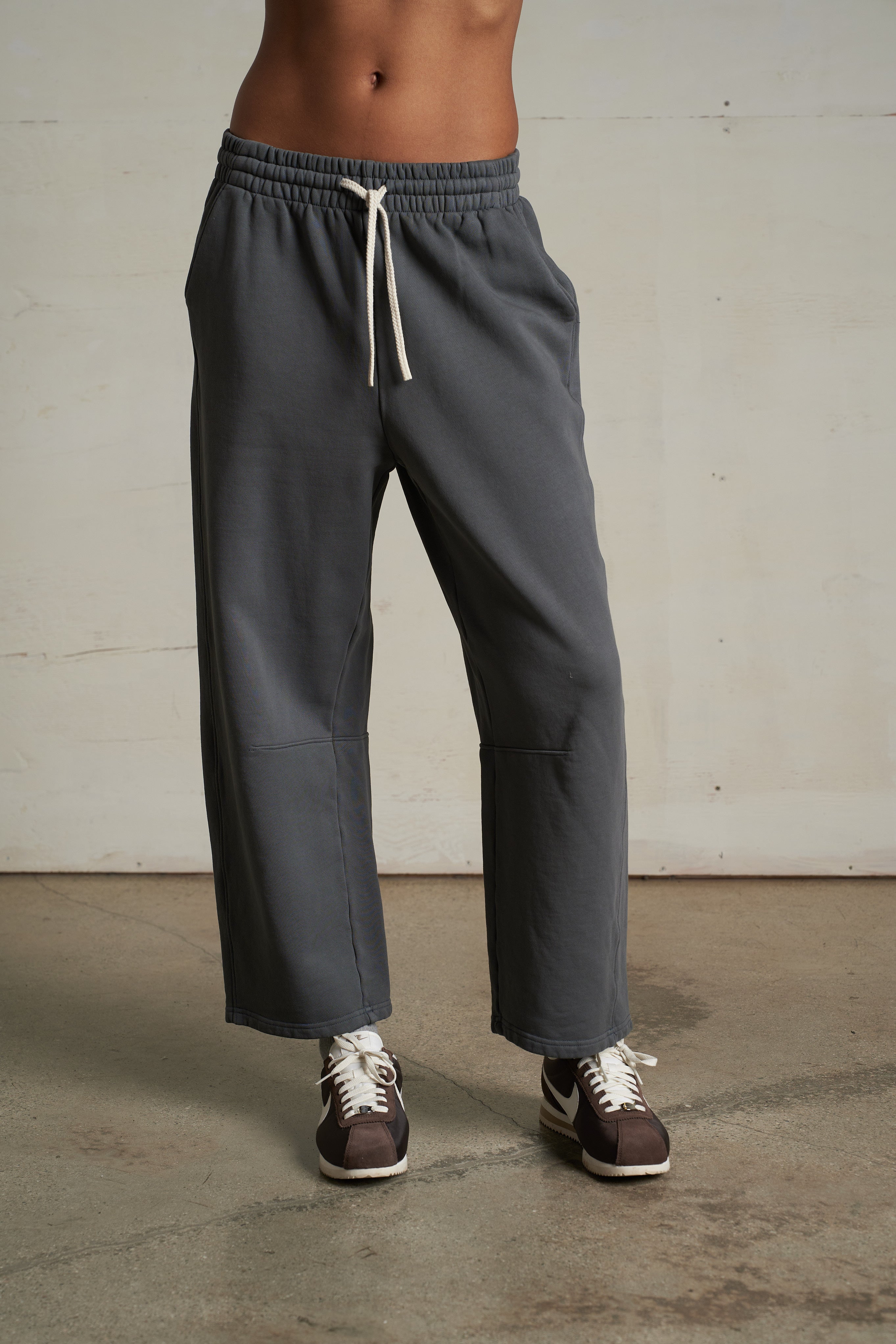 Fallon Structured Fleece Barrel Pants - Charcoal-perfectwhitetee-Happy on Main